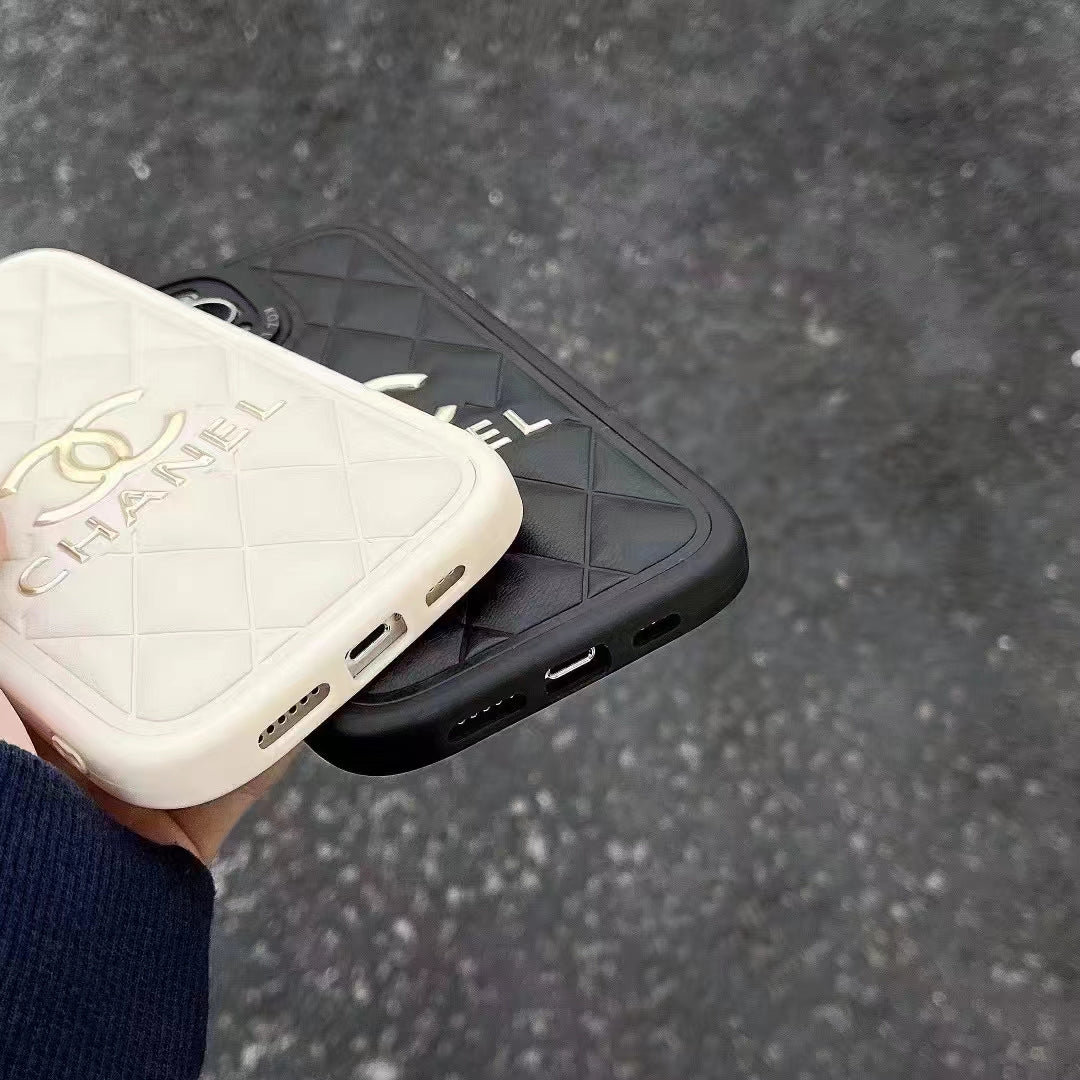 Luxury CC-Inspired Quilted Phone Case with Embossed Logo