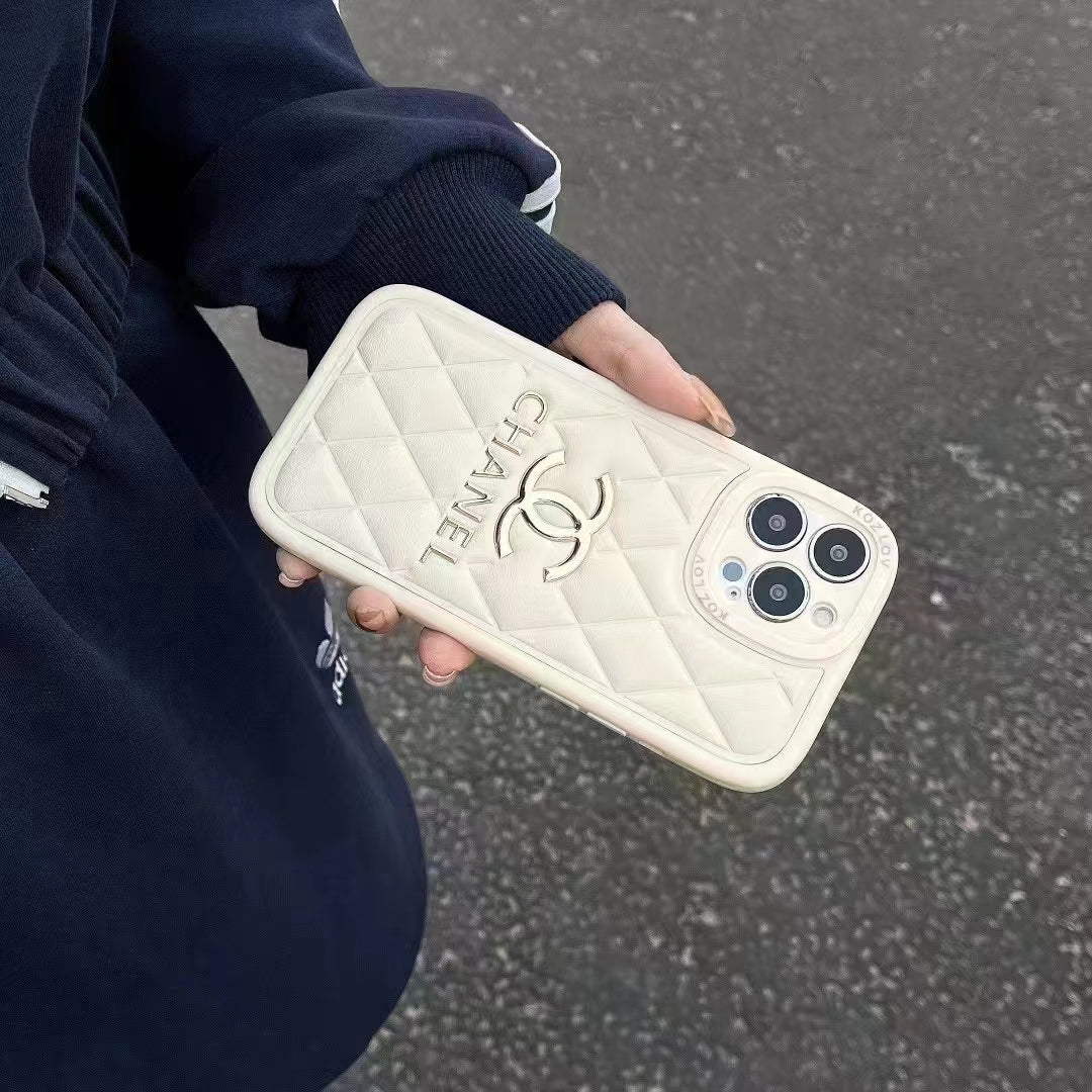 Luxury CC-Inspired Quilted Phone Case with Embossed Logo