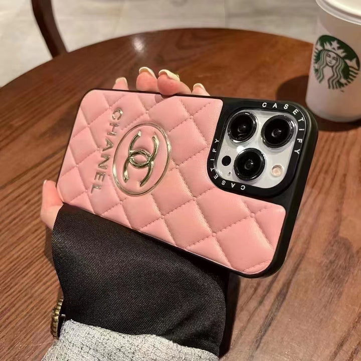 Luxury CC-Inspired Quilted Phone Case with Metallic Logo