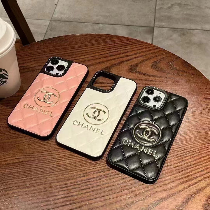Luxury CC-Inspired Quilted Phone Case with Metallic Logo