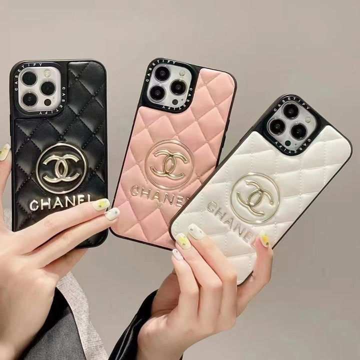 Luxury CC-Inspired Quilted Phone Case with Metallic Logo