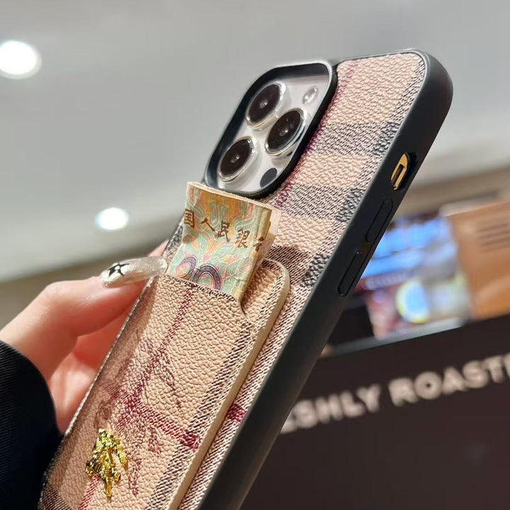 Luxury BUR Card Holder iPhone Case with Classic Pattern