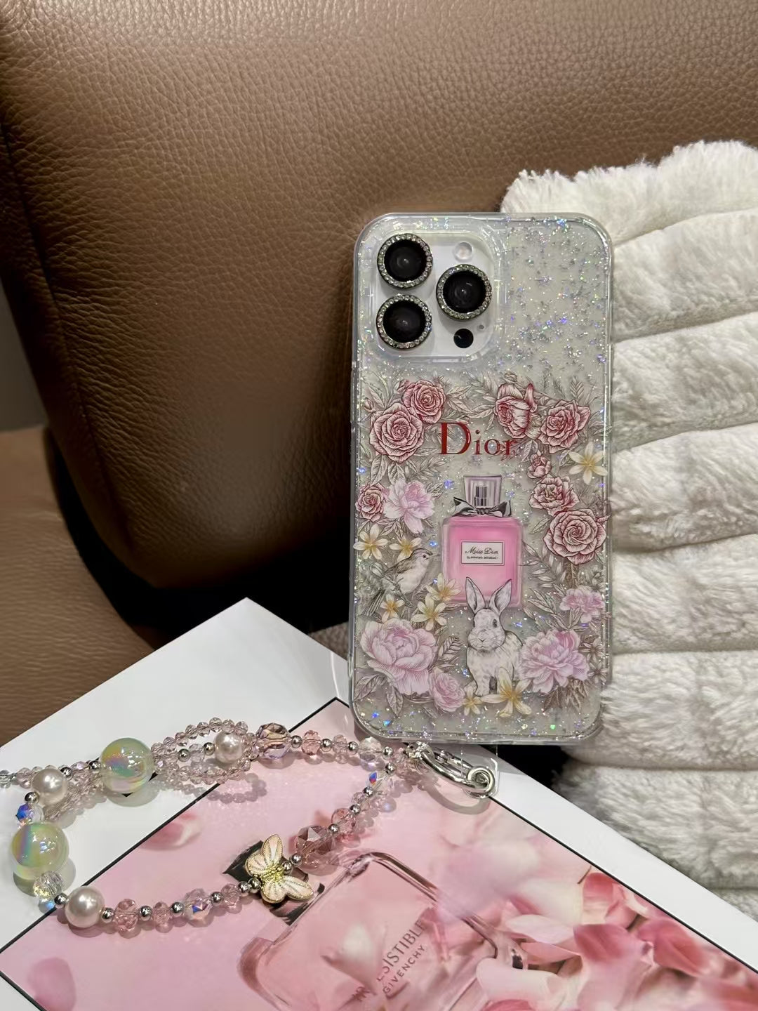 Luxury CD Floral Glitter Perfume Phone Case with Elegant Design
