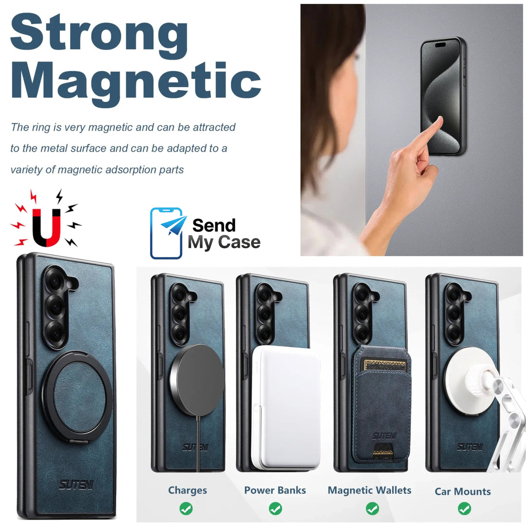 Samsung Galaxy Z Fold Magnetic Leather Ring Stand Case