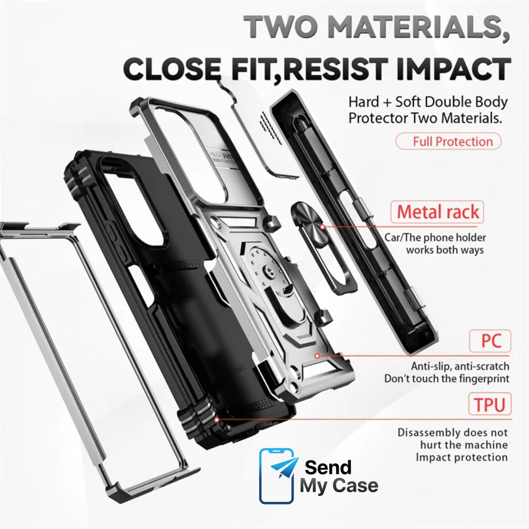 Galaxy Z Fold Rugged Armor Kickstand Case with Camera Cover