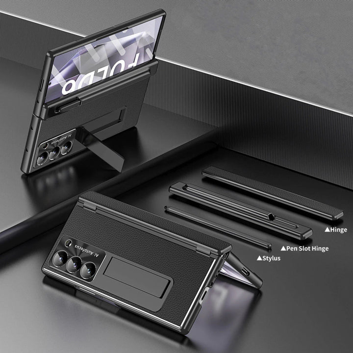 Samsung Galaxy Z Fold 7 Leather Pen Holder Stand Case