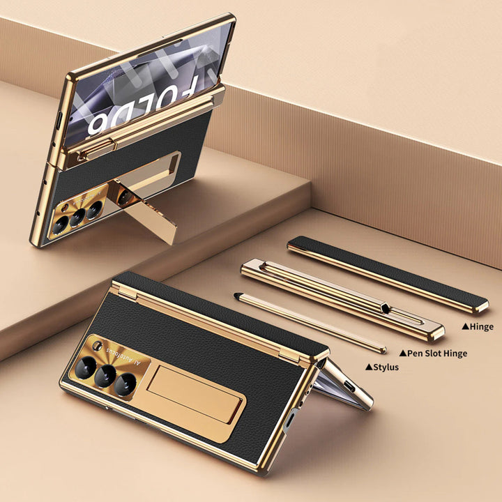 Samsung Galaxy Z Fold 7 Leather Pen Holder Stand Case