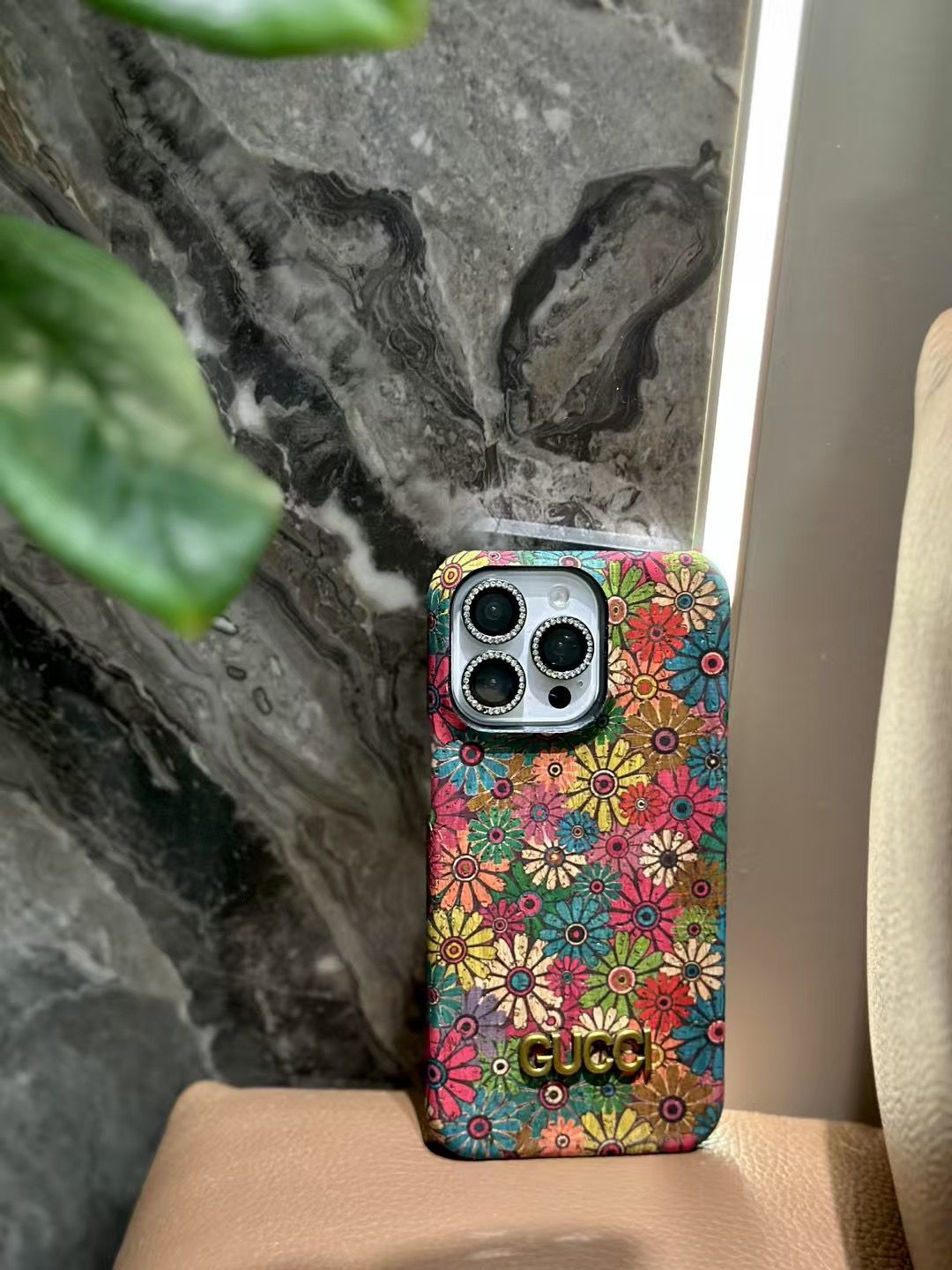 Luxury GG Floral Pattern Phone Case with Gold Logo Accent