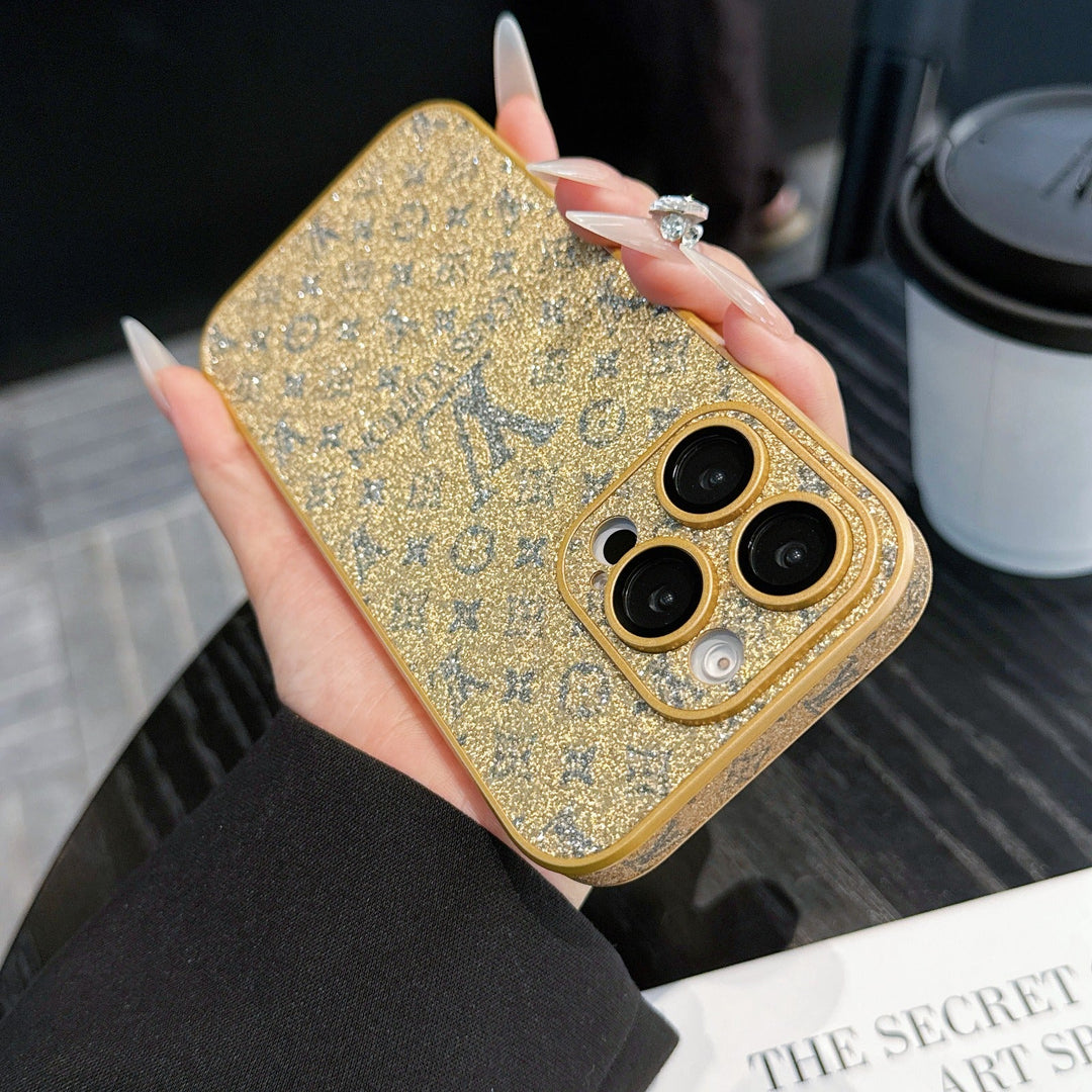 LumièreDorée® – Gold Glitter Monogram Elegance Case