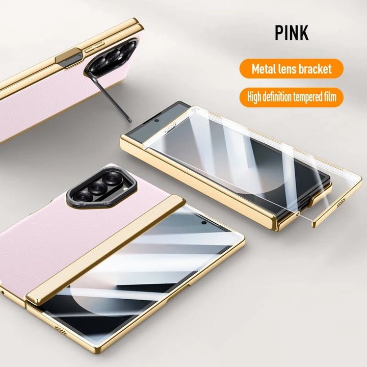 Zyra® - Golden Frame Leather Fold Hinge Galaxy Z Fold 7 Case