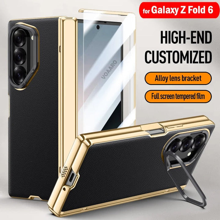 Zyra® - Golden Frame Leather Fold Hinge Galaxy Z Fold 7 Case