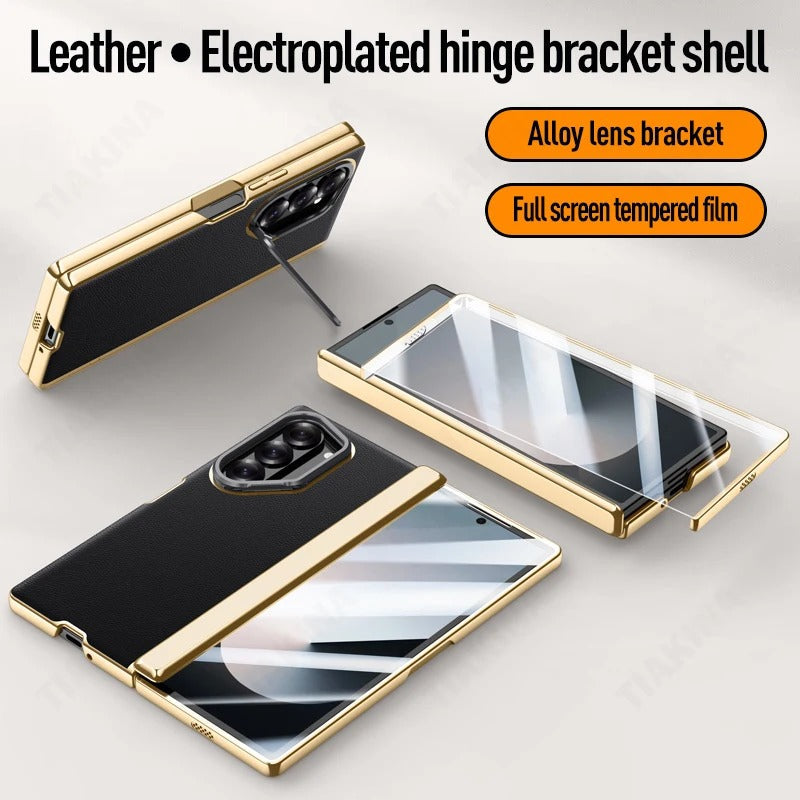 Zyra® - Golden Frame Leather Fold Hinge Galaxy Z Fold 7 Case