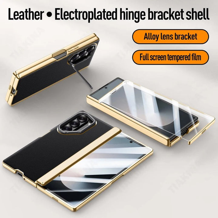 Zyra® - Golden Frame Leather Fold Hinge Galaxy Z Fold 7 Case