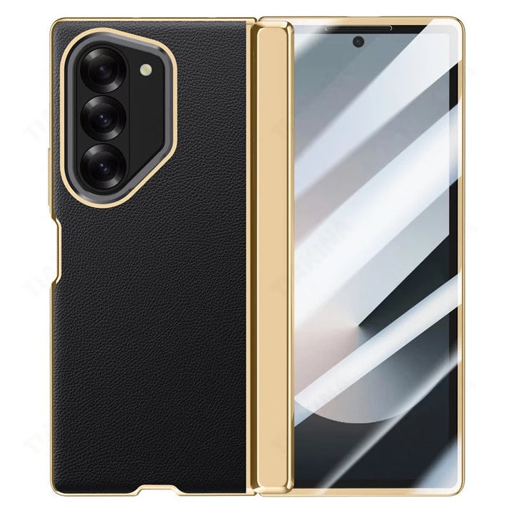 Zyra® - Golden Frame Leather Fold Hinge Galaxy Z Fold 7 Case