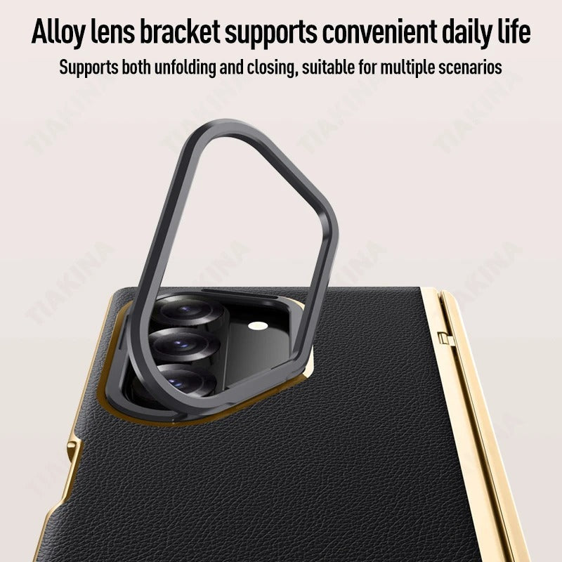 Zyra® - Golden Frame Leather Fold Hinge Galaxy Z Fold 7 Case