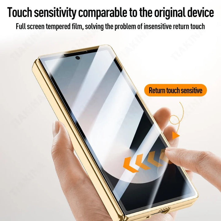 Zyra® - Golden Frame Leather Fold Hinge Galaxy Z Fold 7 Case