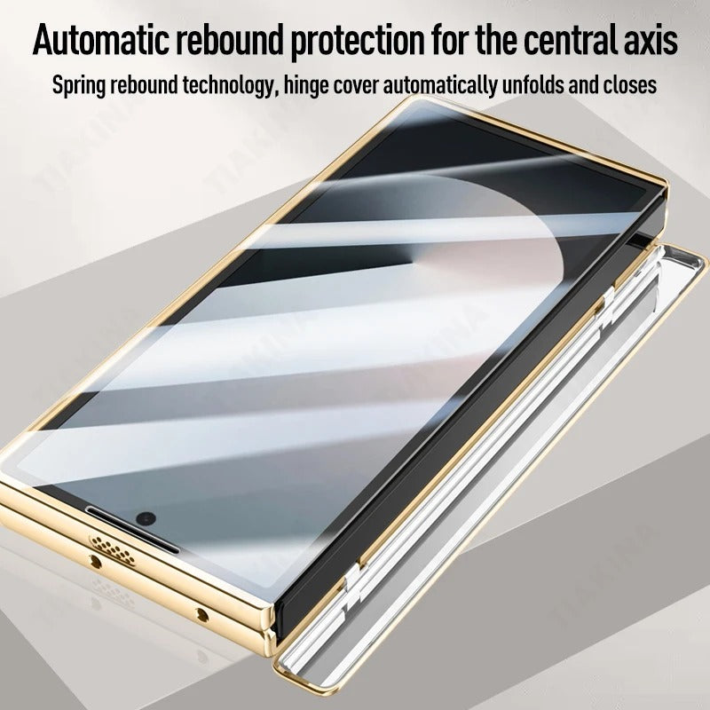 Zyra® - Golden Frame Leather Fold Hinge Galaxy Z Fold 7 Case