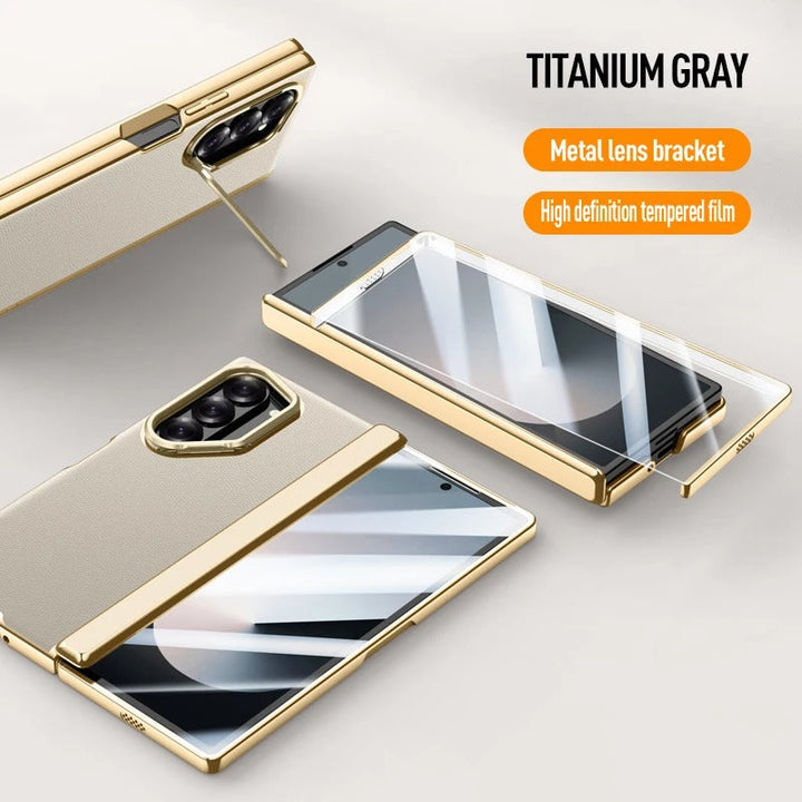 Zyra® - Golden Frame Leather Fold Hinge Galaxy Z Fold 7 Case