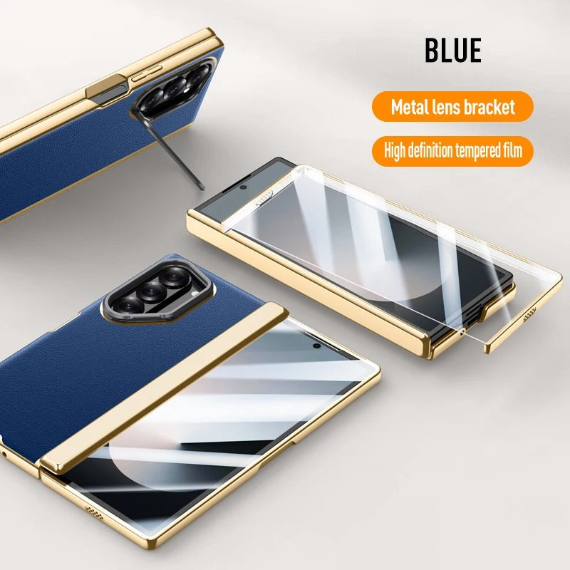 Zyra® - Golden Frame Leather Fold Hinge Galaxy Z Fold 7 Case
